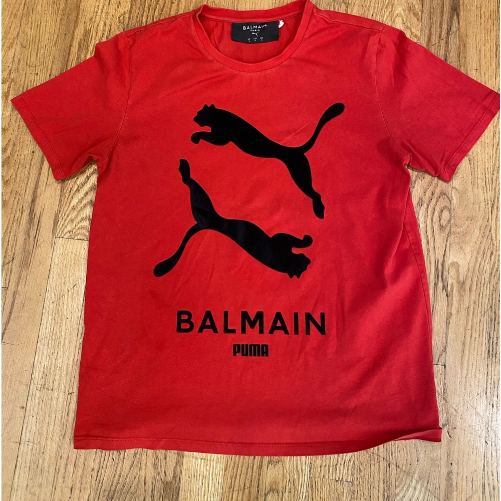 Balmain Paris x puma logo red/black short sleeve tee T-Shirt